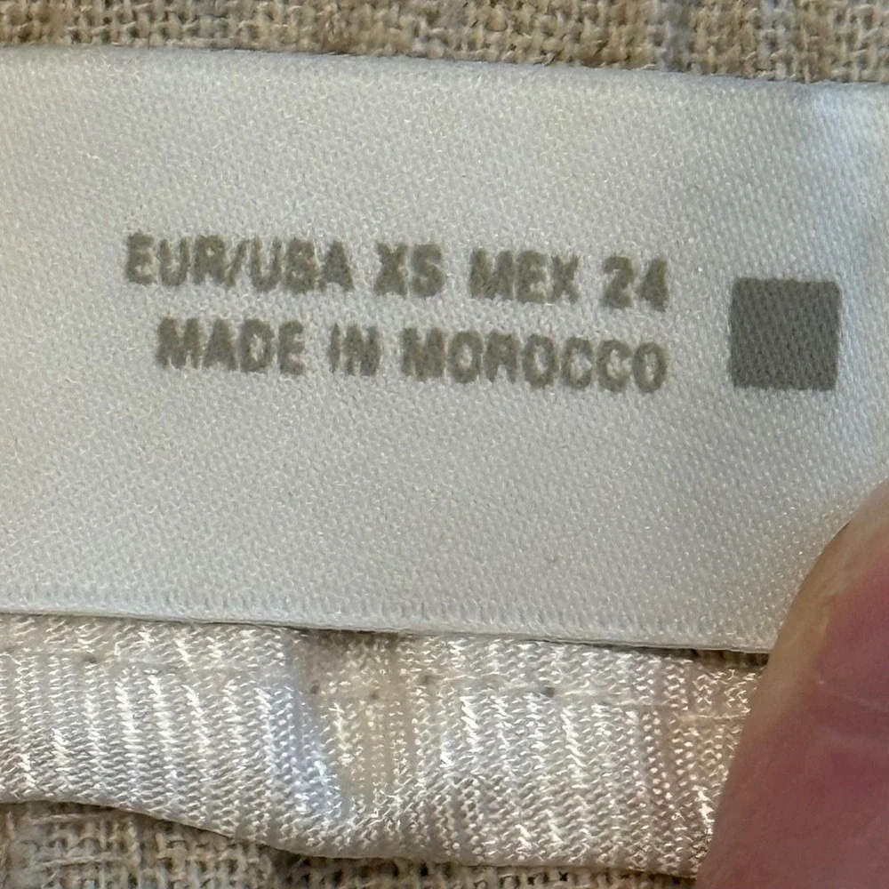 Zara Womens Linen Blend Wide Leg Drawstring Pants Oatmeal Beige XS New With Tags
